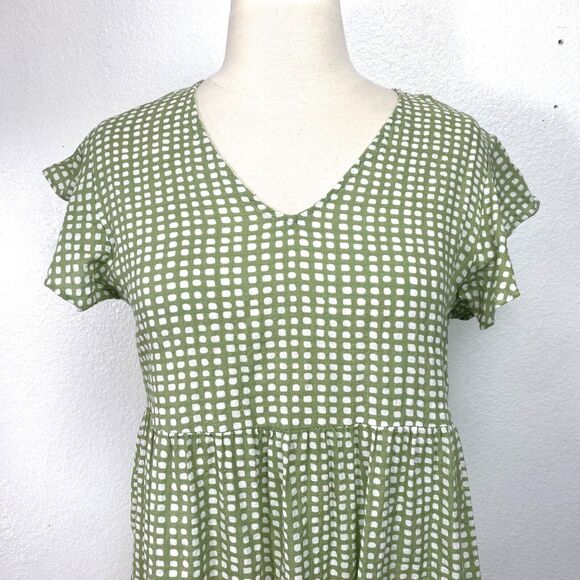Indigo Soul Woman Green Gingham Dress Small Cotten Rayon Baby Doll Layers Summer - Picture 2 of 10